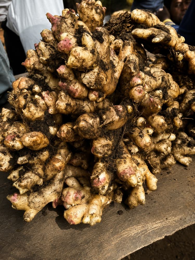 Freshly harvested Nigerian ginger root