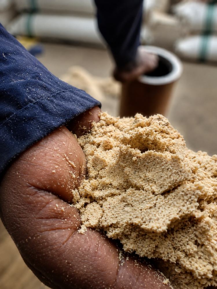 Wheat bran animal feed ingredient in a sack
