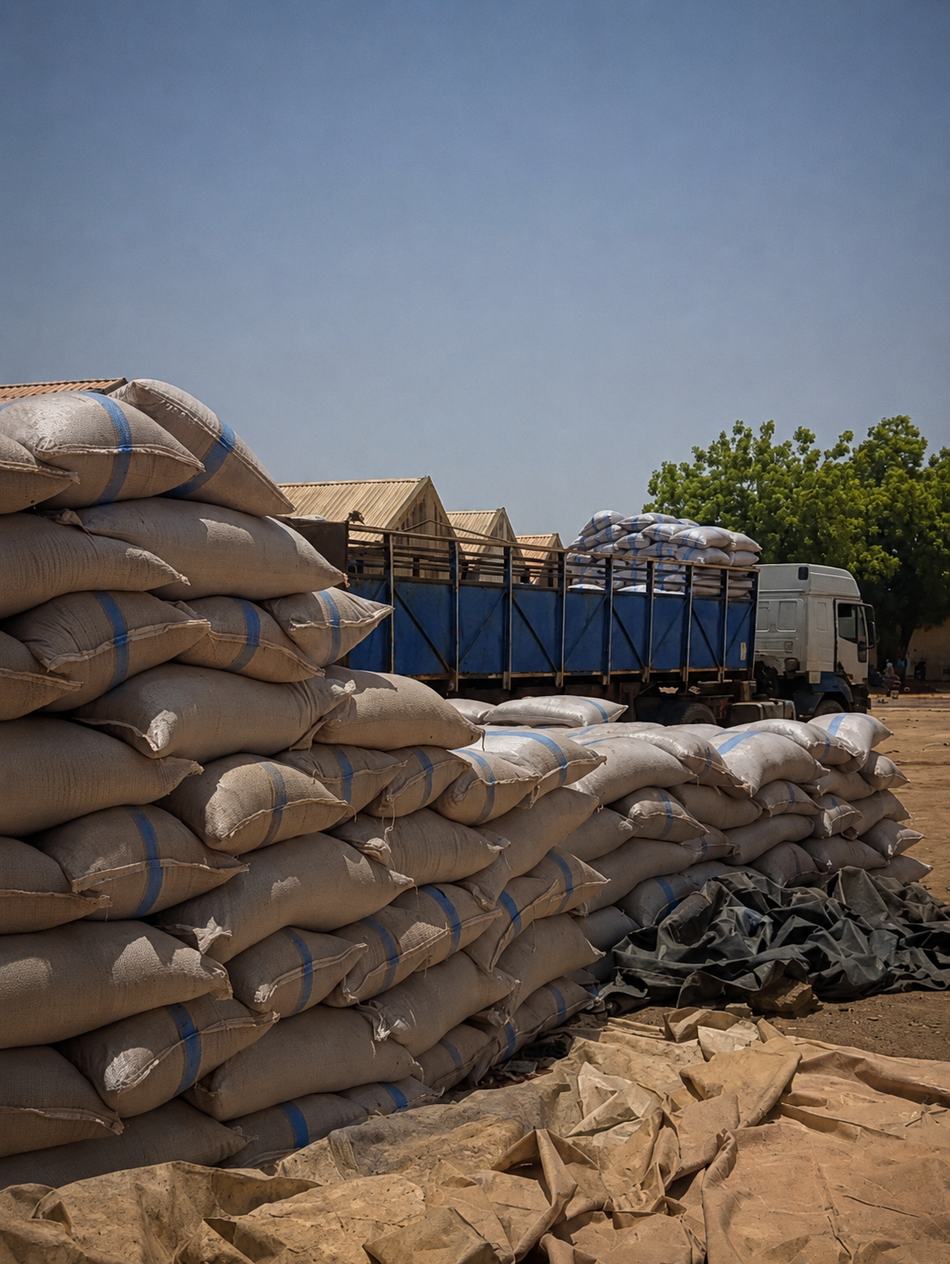 Truck loaded with bagged commodity ready for inland haulage